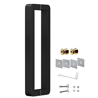 Imagem de STXYANGV Puxador de porta moderno push-pull canto redondo, alças emparelhadas para porta única, puxador de barra lisa de aço inoxidável para portão interno e externo, poste de 38 x 25 mm (cor: preto