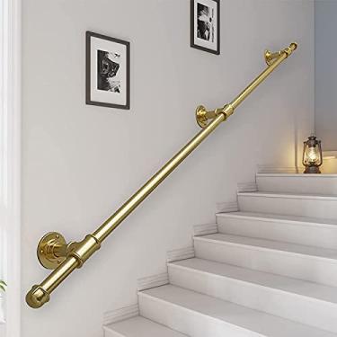 Imagem de Corrimão de escada (1 pés-6 m). Corrimão de montagem na parede, trilhos de escadas de tubo de ferro forjado, trilho de mão para varanda de escadas internas e externas, kit completo (tamanho: 19 pés