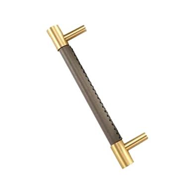 Imagem de 3FLQOOPP Puxador de armário 6 peças puxadores de móveis de couro real de latão cinza claro luxo guarda-roupa cômoda armário armário gaveta puxadores de armário armário puxadores de gaveta de cômoda