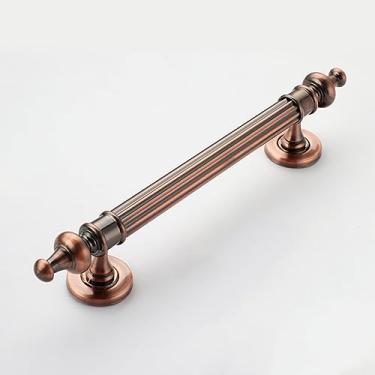 Imagem de Puxador de porta estilo vintage para um lado, substituição de maçaneta de celeiro deslizante de metal, decoração de interiores para madeira/bolso/porta francesa (cor: cobre vermelho, tamanho: 56 cm/22