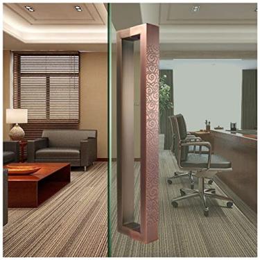 Imagem de Maçaneta deslizante de porta de escritório de celeiro para portas de vidro/madeira, puxador de barra push pull cor bronze vermelho com padrão, aço inoxidável e dupla face (tamanho: 60 cm/2 pés) (80 cm