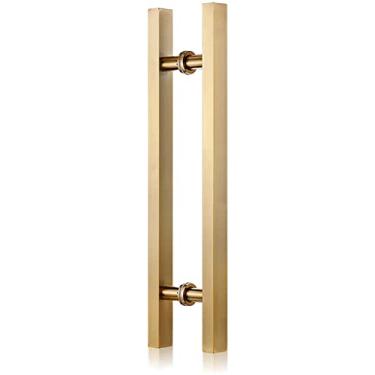 Imagem de Puxador de porta puxador de porta de celeiro para porta deslizante, maçaneta moderna quadrada em forma de H (instalação traseira para trás), maçaneta de porta de vidro para escritório de hotel