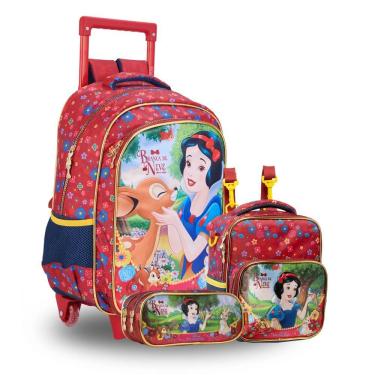 Imagem de Mochila Rodas Lancheira Térmica Estojo Duplo Branca de Neve