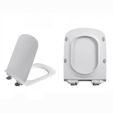 Imagem de Assento sanitário, assento de vaso sanitário, fechamento macio, assento de vaso sanitário quadrado com fechamento macio, assento sanitário fixo com um botão, liberação rápida, fácil limpeza, assento