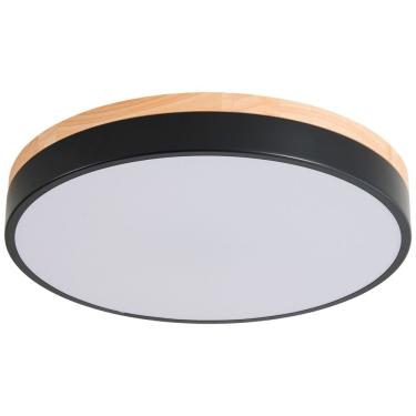 Imagem de Plafon de Sobrepor Redondo Preto Estilo Madeira 40cm Led 25W 3 em 1 Bivolt 16122-PL