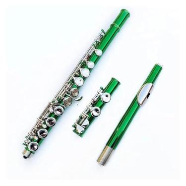 Imagem de Flauta verde 16 furos fechados chaves de cobre-níquel mais chave E instrumento de flauta para estudantes