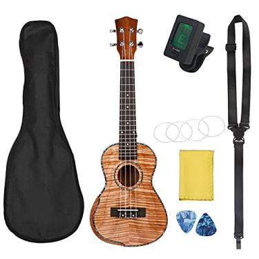 Imagem de Ukulele infantil instrumento musical de guitarra havaiana de 58 cm 4 cordas mogno concerto acústico ukulele cauda unha braço guarda guitarra ukelele acessórios (cor: conjunto de ukulele)