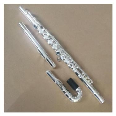 Imagem de Flauta em tom C de furo aberto de cobre branco banhado a prata com 16 furos e juntas de cabeça retas e curvas