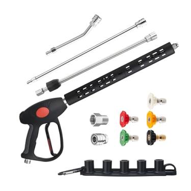 Imagem de M MINGLE Pistola de lavagem de alta pressão, varinhas de extensão e haste curva de 30 graus para áreas difíceis de alcançar, encaixe M22 15 mm ou M22 14 mm, 5 pontas de bocal, 4000 PSI