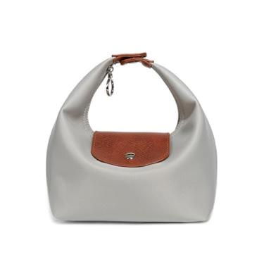 Imagem de Qiannaura Mini lancheira conversível feminina pequena bolsa axila com 2 tiras, design minimalista de bolinho de massa com fecho de zíper - cinza claro