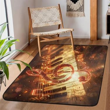 Imagem de Tapete de área para sala de estar, lavável à máquina, música, piano, notas musicais, antiderrapante, tapete macio para sala de estar, quarto, sala de jantar, berçário, cozinha, decoração de casa