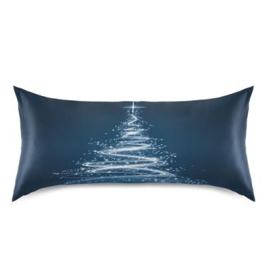 Imagem de Blueangle Fronha de cetim de árvore de Natal branca brilhante para cabelo e pele, fronha de seda, tamanho king (50,8 x 101,6 cm) - Capas de almofada de cetim refrescantes com fecho de envelope (180)
