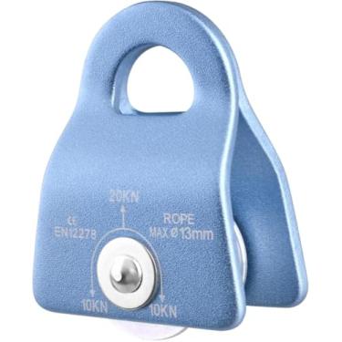Imagem de JEELAD Polia de escalada 20kN polia de resgate de liga de alumínio para transporte ao ar livre tirolesa equipamento de escalada (azul - 20KN)
