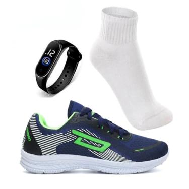 Imagem de Tenis Masculino Esportivo Corrida CrossFit Leve Confortável + Relógio Digital + Meia (AZL/VER, BR, Adulto, Numérico, 41)
