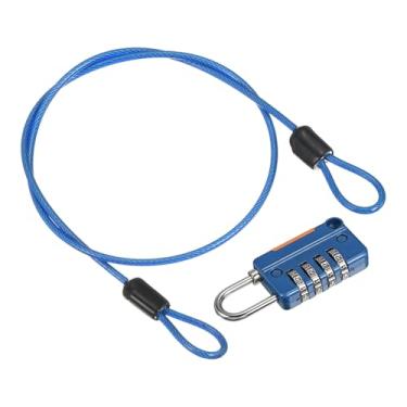 Imagem de PATIKIL Cabo de aço de segurança com trava de combinação de 4 dígitos, 1 conjunto de corda de fio de segurança revestida de 1,6 m cadeado de laço duplo para bagagem de viagem ao ar livre, azul claro e