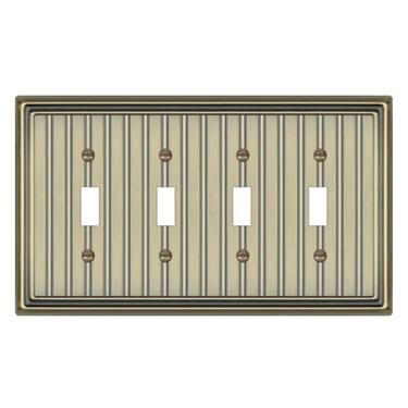 Imagem de Placa de parede de metal para tomadas elétricas, placa decorativa de latão antigo, placa de cobertura de interruptor de luz, placas de parede de 4 faixas (interruptor quádrupla, 1 pacote)