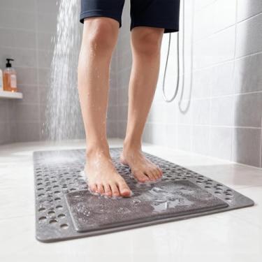 Imagem de Merleu Tapete de chuveiro de banheira com tapete de banho macio para massagem, tapete de banheira antiderrapante com ventosas fortes, tapete de esfregão de silicone para pés (cinza, 89,9 cm x 60 cm