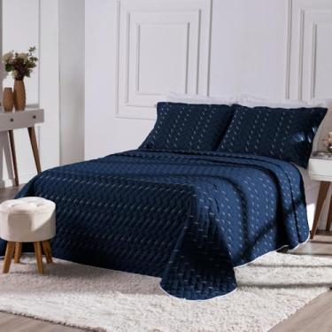 Imagem de Kit Cobre-Leito Casal King 3 Peças Heitor – Hipercal 400 Fios Bordado – Azul Marinho