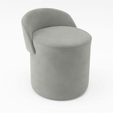 Imagem de Puff Encosto Confortável Sala Estilo Moderno Redondo Suede Cinza