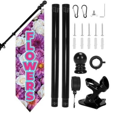 Imagem de Kit de bandeira de flores de fazenda com mastro – 106,7 x 30,5 cm Faixa externa de lona resistente dupla face para suporte de mercado de flores, placa de loja, decoração de barraca comercial (Roxo)