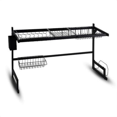 Imagem de Escorredor de Louças Suspenso para Pia, Aço Inoxidável, Preto Fosco, 85x51.5x33.5cm, Multifuncional