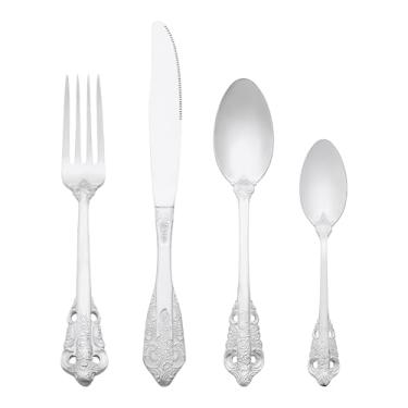 Imagem de Generic Conjunto de 4 peças de talheres de aço inoxidável com colheres e garfos, utensílios de servir, talheres para cozinha, 4 peças, prata
