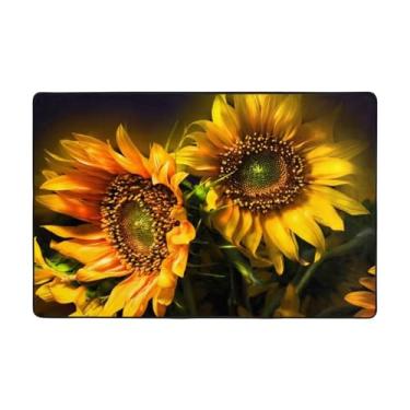 Imagem de ZERAOKE Tapetes de área de girassol laranja de 5 x 8 m, tapetes de boas-vindas para entrada, tapetes absorventes antiderrapantes para quarto, lavável, felpudo, macio, tapete para entrada, decoração de