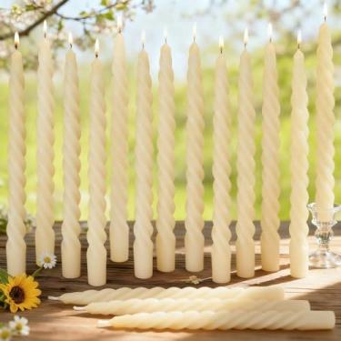 Imagem de AGLARY 16 peças velas cônicas em espiral de cera de abelha pura de 25 cm, velas torcidas, sem gotejamento e sem cheiro para casamentos, Natal, jantar, meditação - branco