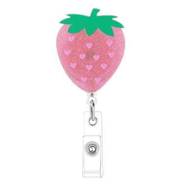 Imagem de Carretel de crachá de morango rosa retrátil com clipe retrátil para enfermagem RN CNA LPN LVN trabalhador médico médico professor nutricionista estudante de enfermagem