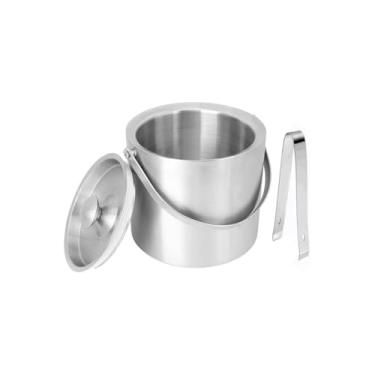 Imagem de Balde de Gelo com Pegador, Aço Inox, 750ml, 12cm Altura x 12cm Diâmetro, Ideal para Churrascos e Encontros