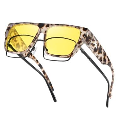 Imagem de Óculos de sol grandes para mulheres e homens, óculos de sol polarizados modernos para dirigir com proteção UV, Leopardo/amarelo