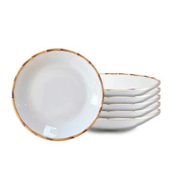 Imagem de Jogo 6 Pratos Fundos Borda de Bambu 24cm 1ª Linha Scalla