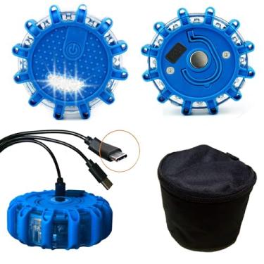 Imagem de Nirananda Luz giroscópica USB C recarregável azul - Indicador LED com 9 modos de piscar, luz de aviso de emergência e carro, recurso de piscar do carregador tipo C