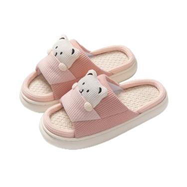 Imagem de Bear Pantufas femininas fofas para casa chinelos de algodão urso de quarto uso doméstico bonito chinelos macios para uso interno e externo, rosa, 8.5-9.5