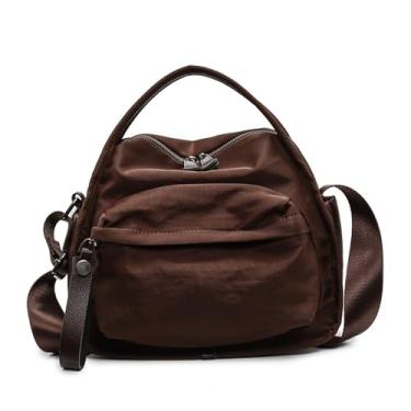 Imagem de WEEKXING Bolsa tiracolo feminina de ombro, alça superior, leve, grande capacidade, casual, bolsa de mão de nylon, Café, One Size, Bolsa tiracolo