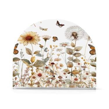 Imagem de Qilmy Porta-guardanapos para mesas, girassóis e borboletas Porta-guardanapos para cozinha, porta-guardanapos de mesa, porta-guardanapos de coquetel, porta-guardanapos de papel344