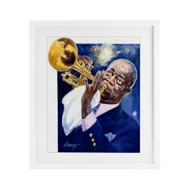 Imagem de Stupell Industries Impressão emoldurada de retrato de Louis Armstrong branca sob vidro, design por Wind River Studios, 40,6 x 33,5 cm