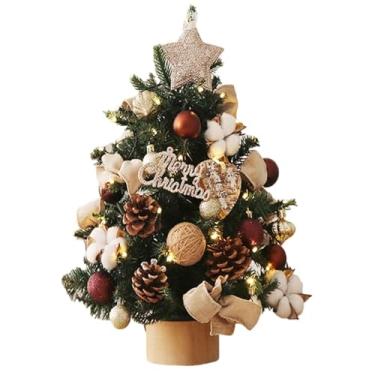 Imagem de Mini árvore de Natal de 45/60/90 cm com luzes, pequena árvore de Natal decorada para escritório, quarto, cozinha, planta artificial (60 cm)