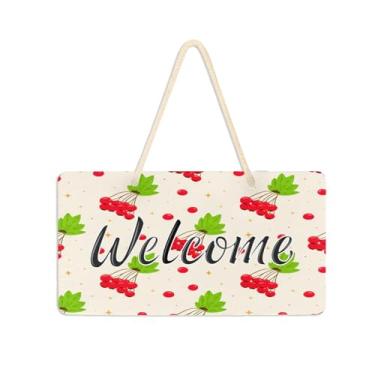 Imagem de Burbuja Placa de boas-vindas de bagas vermelhas para porta da frente, placa de boas-vindas de PVC para decoração de férias de casa de fazenda, 15 x 28 cm