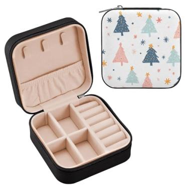 Imagem de YETTASBIN Caixa de joias de árvore de Natal para adolescentes, meninas, mulheres, presente de aniversário, Natal, caixa de armazenamento portátil de couro PU, mini estojo de joias de viagem para colar