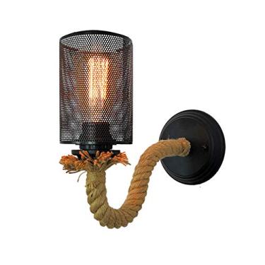 Imagem de Luminária de parede LED, arandela de parede com gaiola de metal, luminária de vela com base de corda de cânhamo, luminária vintage para decoração de portão de garagem, varanda, corredor, luz