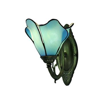 Imagem de Arandela de parede estilo Tiffany mediterrâneo com pétalas criativas em vitral, feita à mão, para quarto, cabeceira, corredor, varanda, potência máxima de 40W, verde.