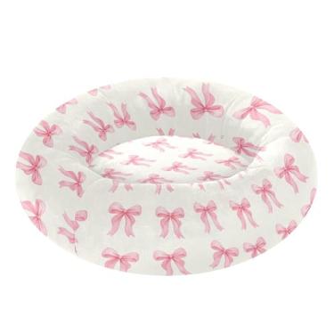 Imagem de SEHANY Cama fofa para cachorro rosquinha com laço rosa removível e lavável, pequena cama redonda para gatos, cama fofa super macia para animais de estimação com fundo antiderrapante para cães pequenos