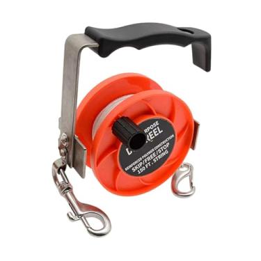 Imagem de predolo Carretel de linha de mergulho portátil para mergulho autônomo, ideal para ancoragem em cavernas e uso subaquático, Laranja 150 Pés