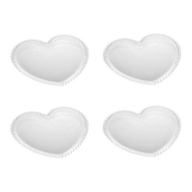 Imagem de Cj 4 Pratos para Sobremesa de Cristal C/Formato Coração Pearl Bolinha Transparente 18x15cm Wolff