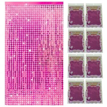 Imagem de Kit 8 Pçs Cortina Shimmer Metalizada Quadradinha 1x2m Painel Decorativo Para Festa Aniversários (Pink)