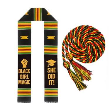 Imagem de OwnBosy Kente Graduation Stole 2026 with Honor Cord Set Girl Magic Graduation Sash 2026 African Kente Scarf for Black Women She Did It Graduation Gifts 2026 Multicolor