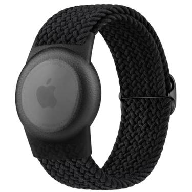 Imagem de Vanjua Pulseira para Apple AirTag, capa protetora compatível com suporte para rastreador GPS Air Tag com pulseira trançada, pulseira de relógio ajustável antiperda para crianças idosas (preta)