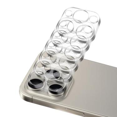 Imagem de Pacote com 6 protetores de lente de câmera para iPhone 15 Pro e iPhone 15 Pro Max, vidro temperado, dureza 9H, ultra HD, antiarranhões, fácil de instalar, compatível com capas [não afeta fotos