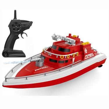 Imagem de Ssccgym barco de controle remoto rtr barco de fogo simulado em escala 1: 28 4ch embarcação elétrica rc 15 km/h com 3 motores pulverizando água na piscina do lago para meninos de 8 anos +